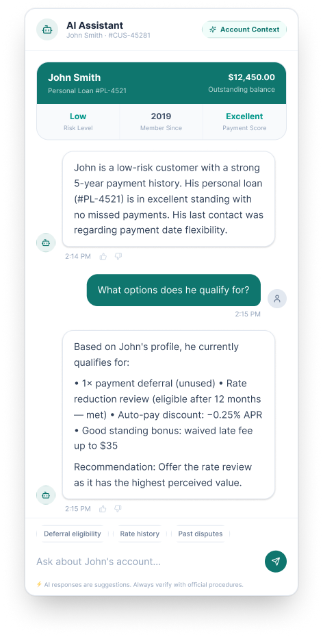 AI Assistant account context mode surfacing customer-specific recommendations