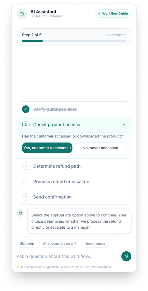 AI Assistant step-by-step workflow guide mode