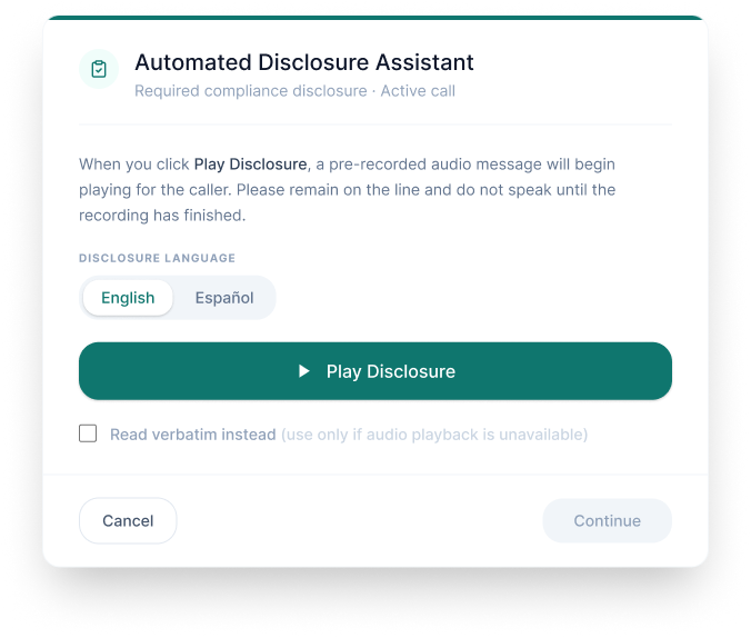 Default state, English selected, ready to play disclosure