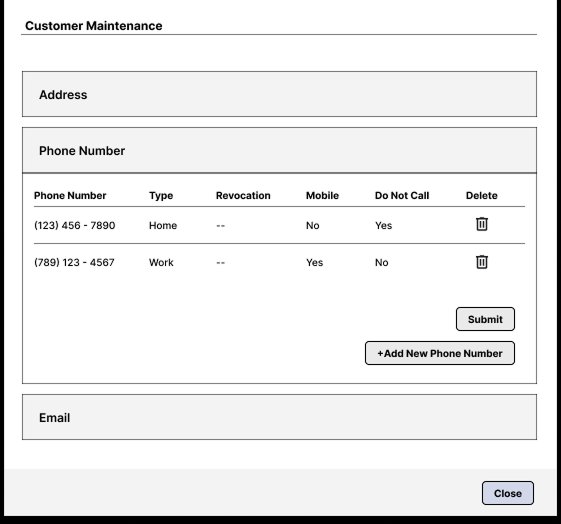 Legacy contact maintenance screen, all contact types in a single cluttered form