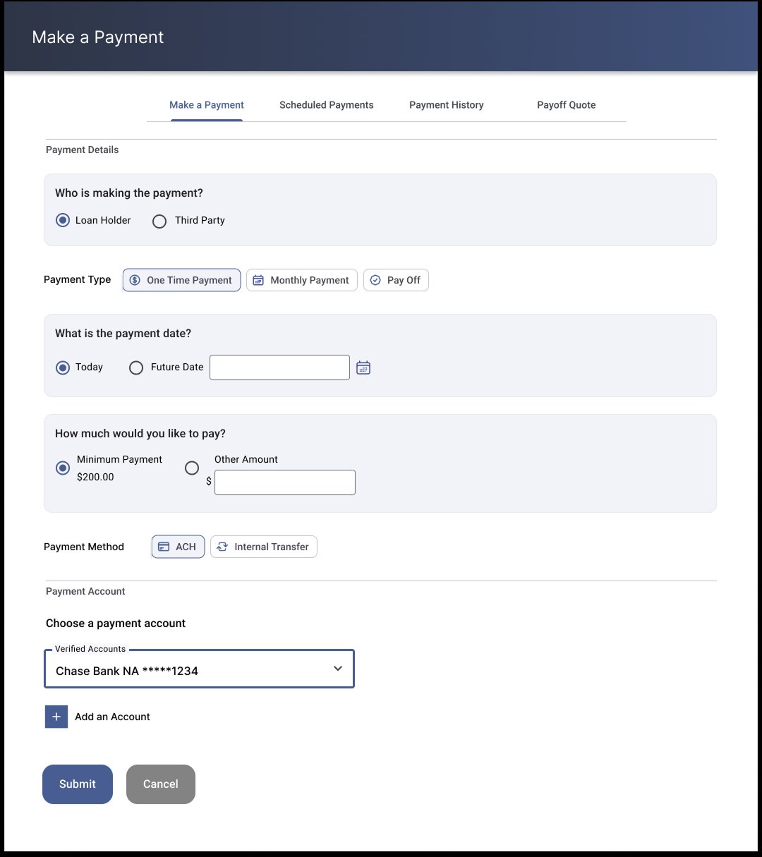 Redesigned payments experience, conversational flow with tabbed navigation